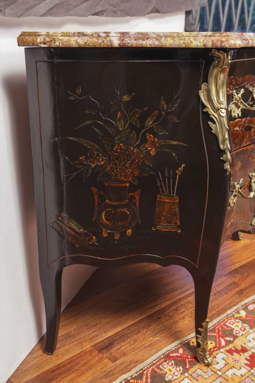 19th Century French Chinoiserie and Gilt Bronze Marble Topped Commode 1