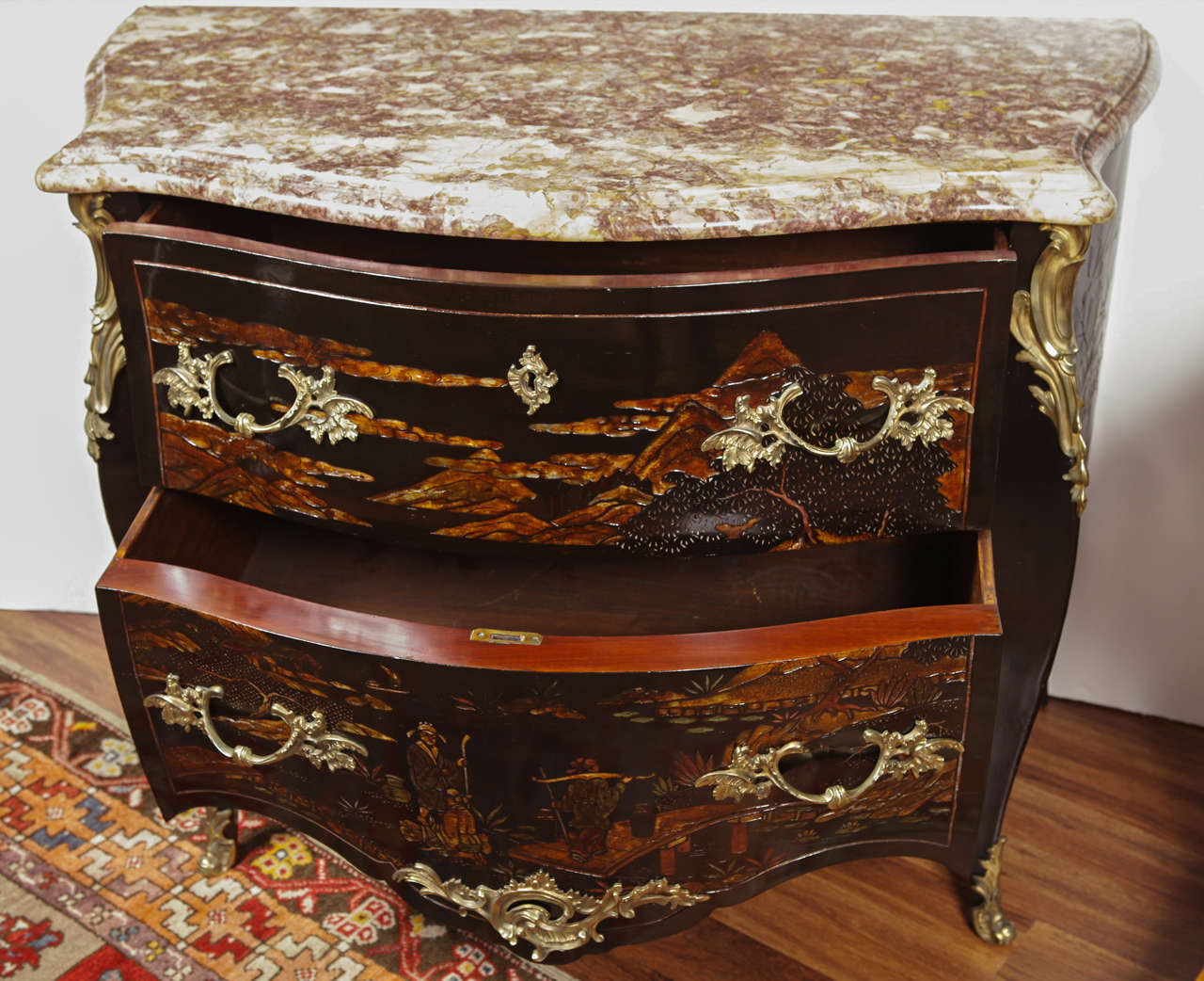 19th Century French Chinoiserie and Gilt Bronze Marble Topped Commode 2