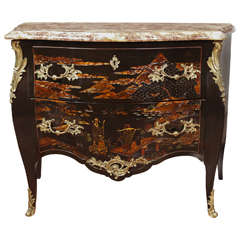 19th Century French Chinoiserie and Gilt Bronze Marble Topped Commode