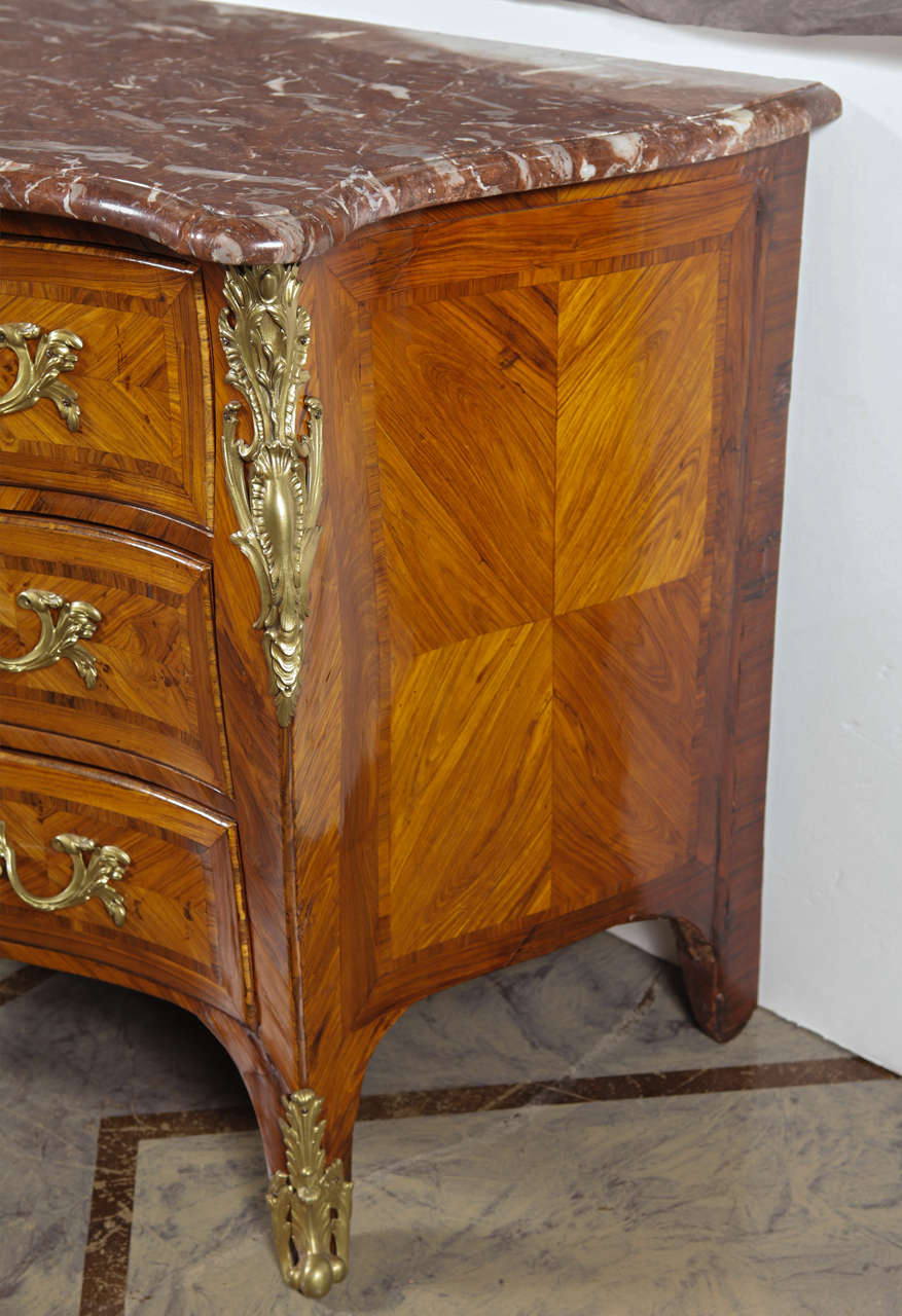 18th C Magnificent Regence Kingwood And Gilt Bronze Marble Topped Commode In Excellent Condition In Dallas, TX