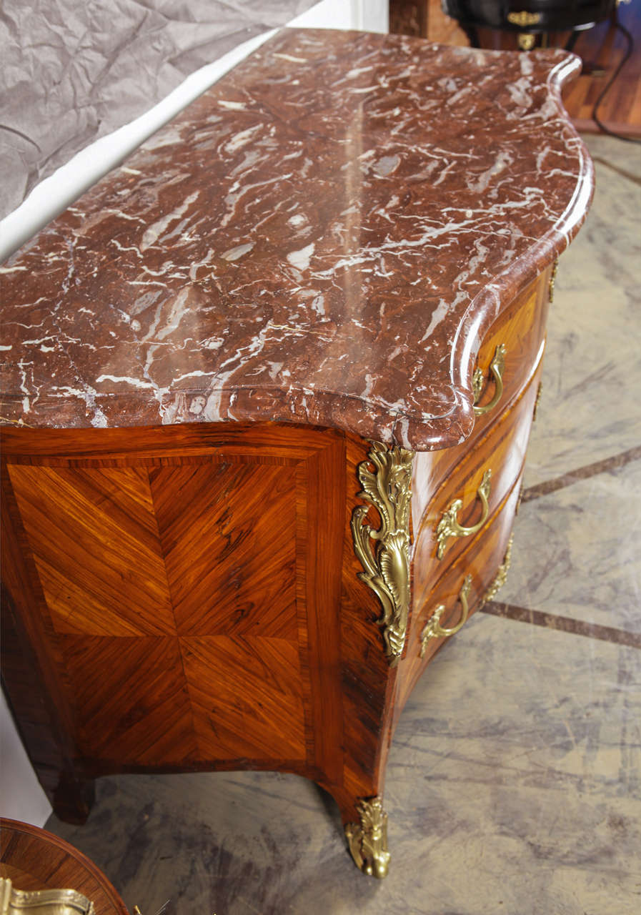 18th C Magnificent Regence Kingwood And Gilt Bronze Marble Topped Commode 2