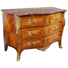 18th C Magnificent Regence Kingwood And Gilt Bronze Marble Topped Commode