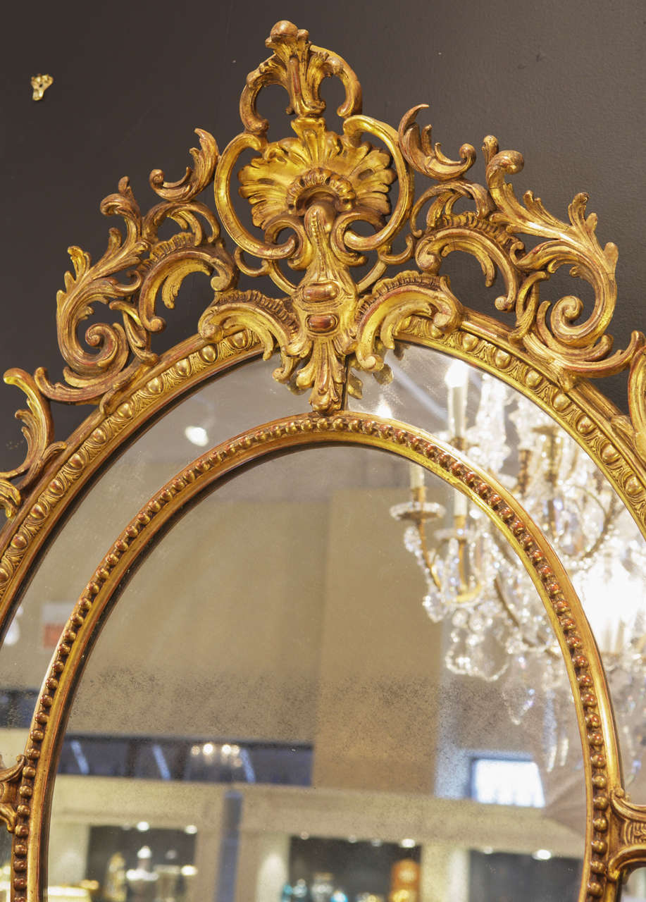 19th Century 19th c French Louis XV gilt carved oval mirror