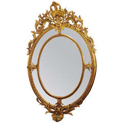 19th c French Louis XV gilt carved oval mirror