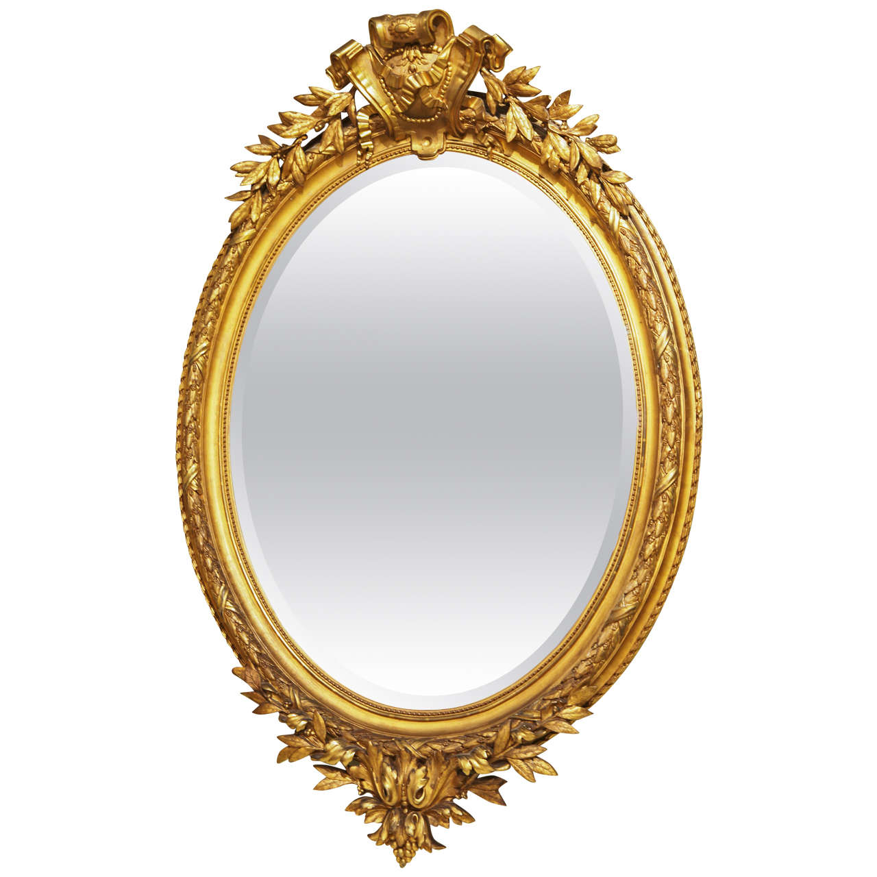19th Century French Large Louis XVI Gilt Carved Oval Mirror