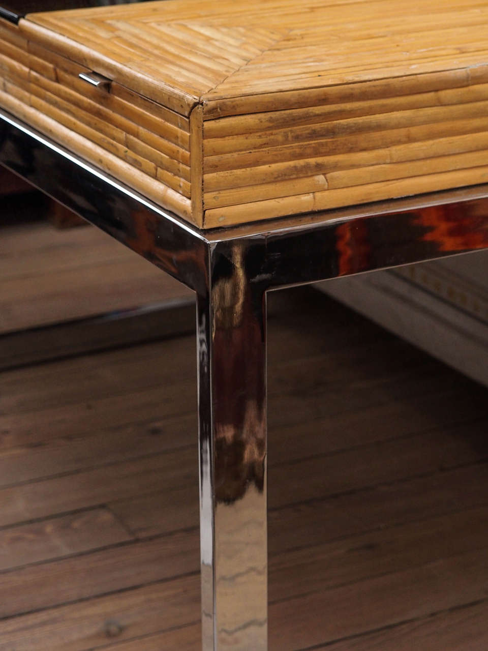 Split Bamboo and Chrome Desk by Milo Baughman 1