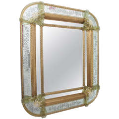Vintage Etched Murano Glass Mirror
