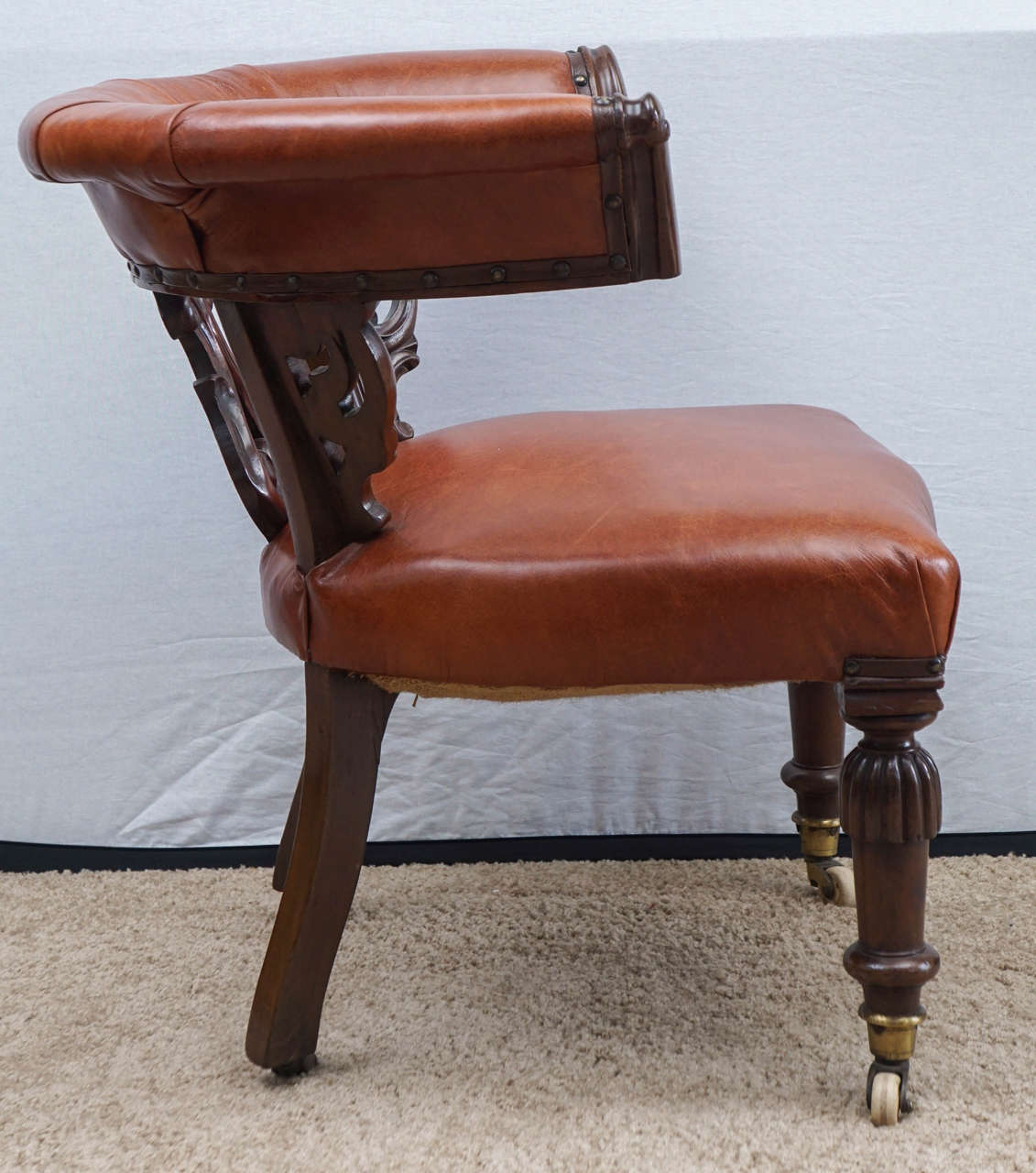 British Mid-19th Century English Leather Chair on Casters For Sale