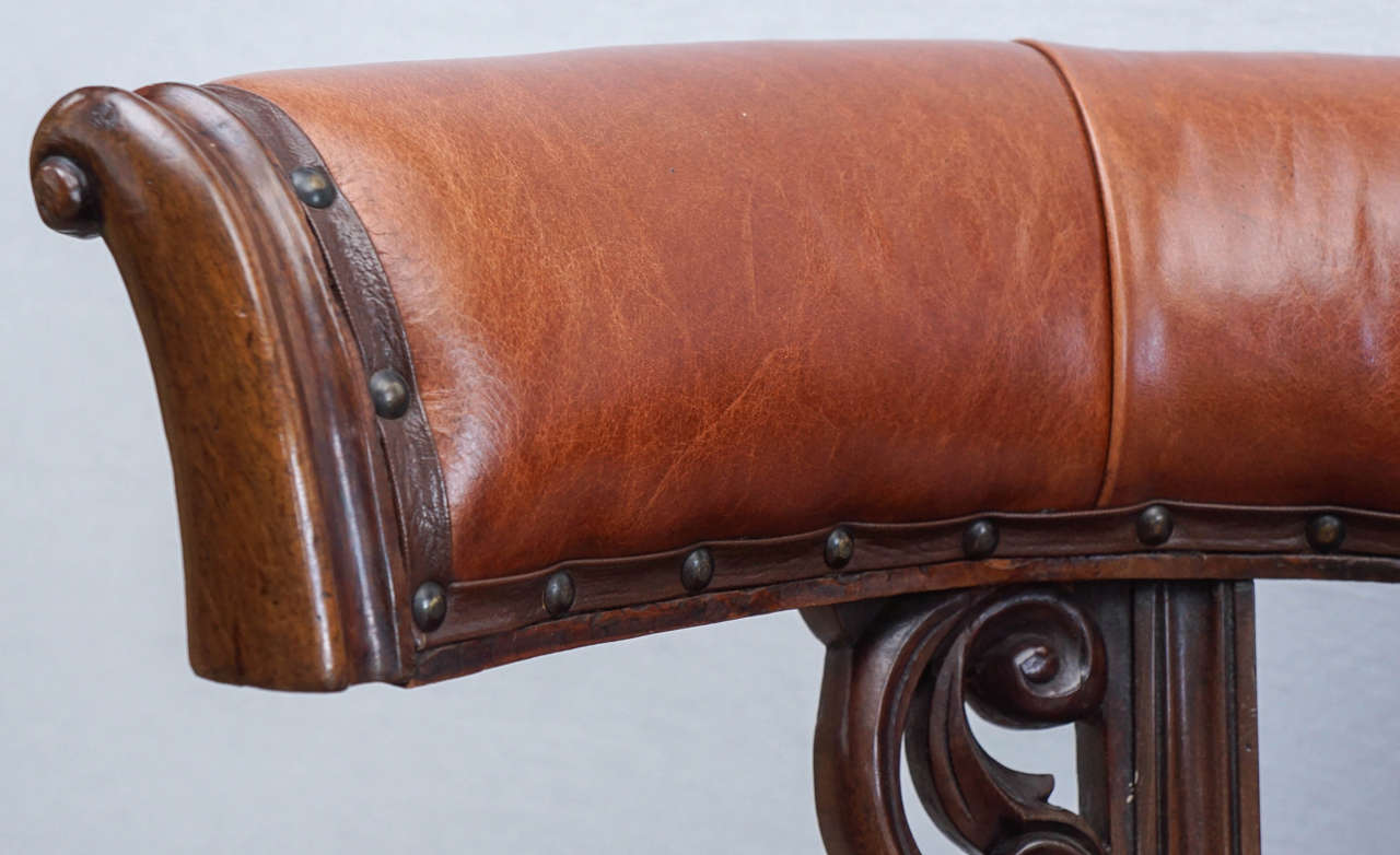 Hide Mid-19th Century English Leather Chair on Casters For Sale