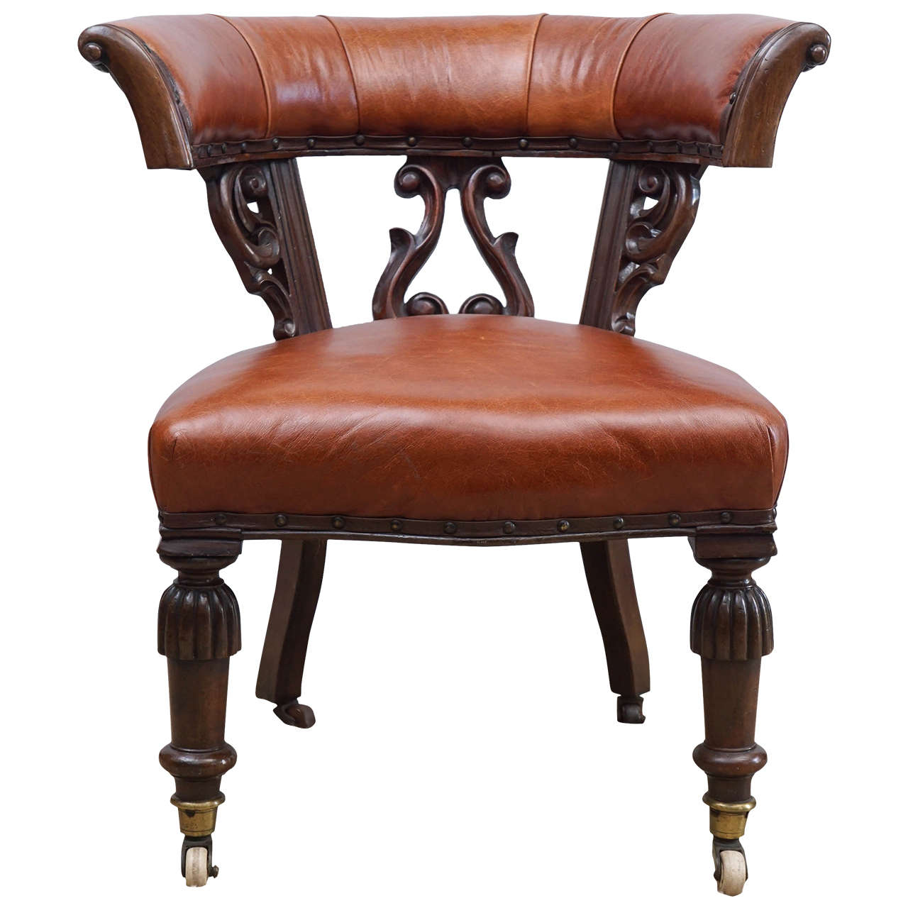 Mid-19th Century English Leather Chair on Casters For Sale