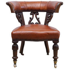 Mid-19th Century English Leather Chair on Casters