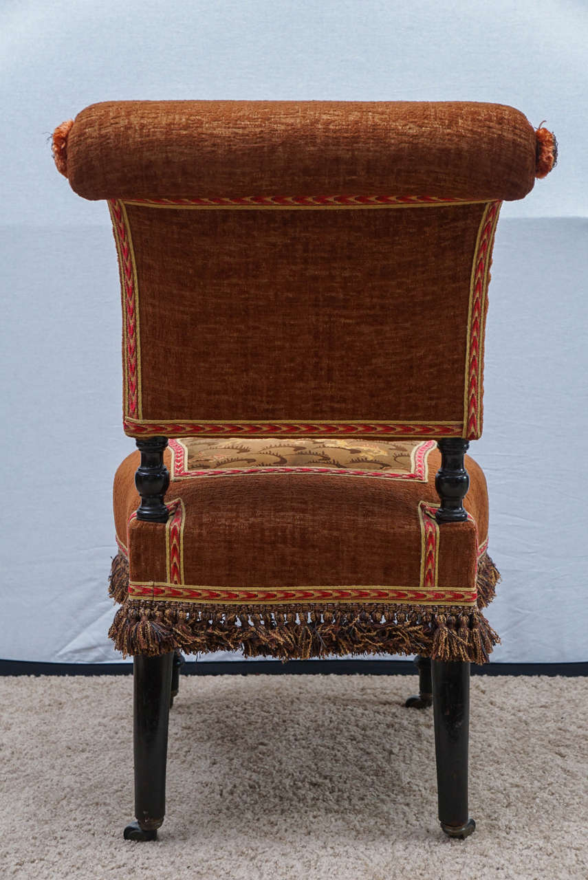 Fabric Pair of Napoleonic III Side Chairs with Stunning Upholstery For Sale