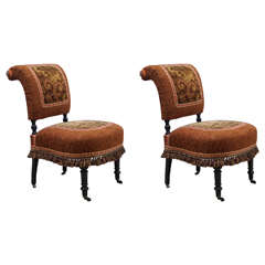 Pair of Napoleonic III Side Chairs with Stunning Upholstery