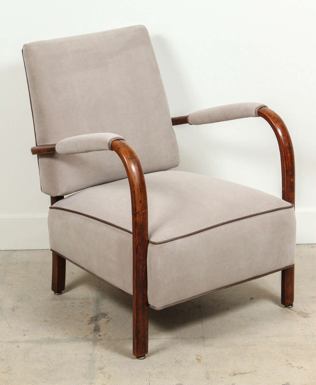 Mid-Century Modern Pair of Bentwood Club Chairs in Leather Trimmed Mohair