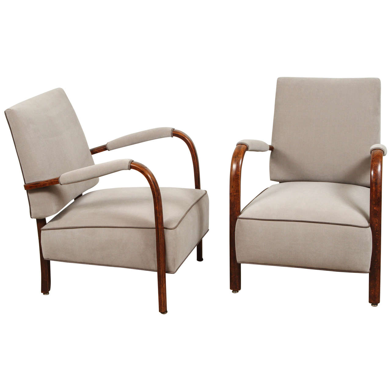 Pair of Bentwood Club Chairs in Leather Trimmed Mohair