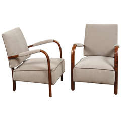 Pair of Bentwood Club Chairs in Leather Trimmed Mohair