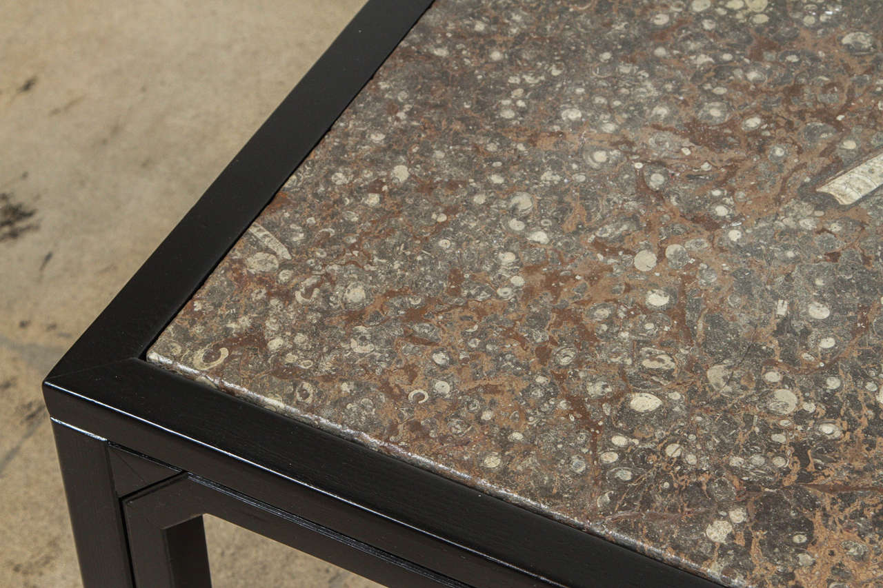 Fossil Stone and Ebonized Wood Coffee Table by Ronald Schmitt 3