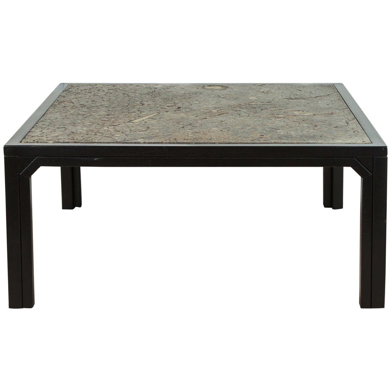 Fossil Stone and Ebonized Wood Coffee Table by Ronald Schmitt