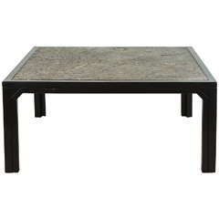 Fossil Stone and Ebonized Wood Coffee Table by Ronald Schmitt