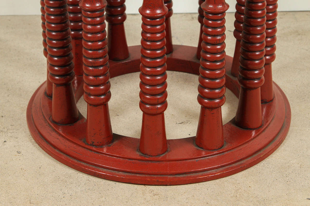 Mid-20th Century Red Lacquered Turned Oak Side Table