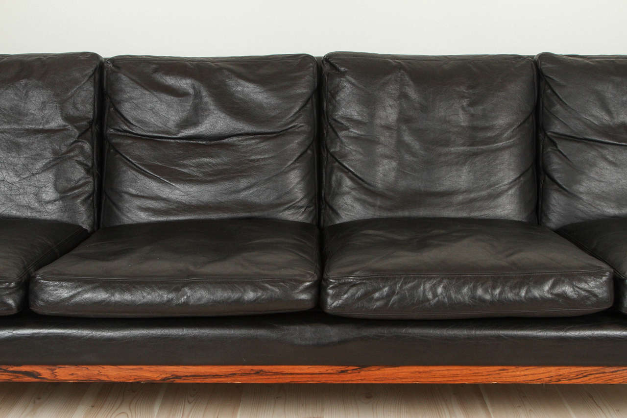 Norwegian Leather and Rosewood Sofa by Hans Olsen