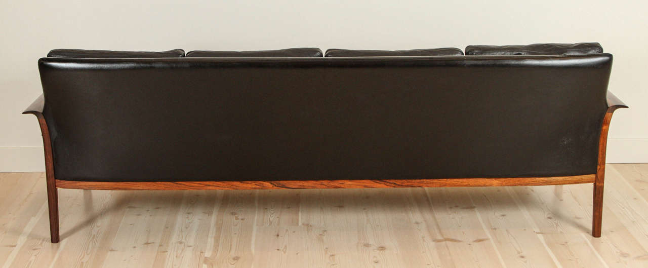 Leather and Rosewood Sofa by Hans Olsen 1
