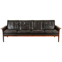 Leather and Rosewood Sofa by Hans Olsen