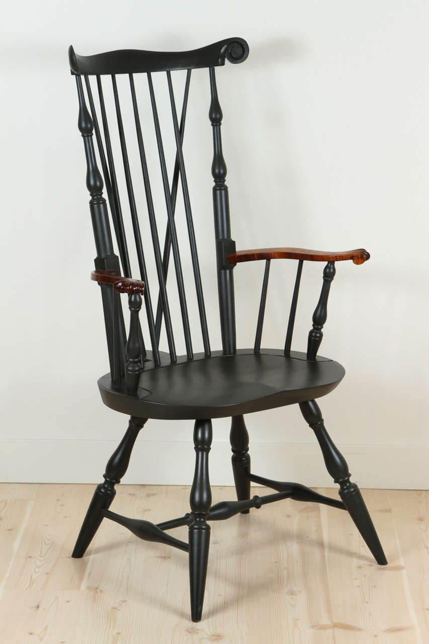 Turned Nantucket Armchair with Tiger Maple Arms by O&G Studio
