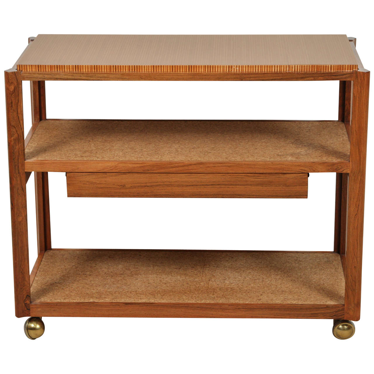 Custom Cork and Rosewood Bar Cart by Edward Wormley for Dunbar