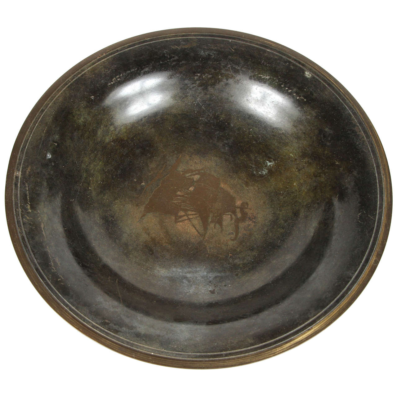 Swedish Bronze Bowl with Ship Detail Inlay For Sale