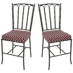 Metal Faux Bamboo Chairs with Seat Cushion