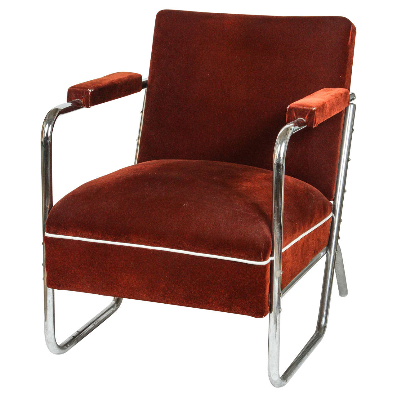 German Chrome Chair with Original Mohair Upholstery For Sale