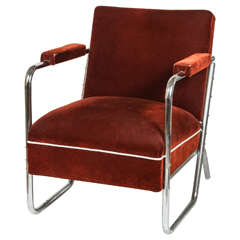 German Chrome Chair with Original Mohair Upholstery