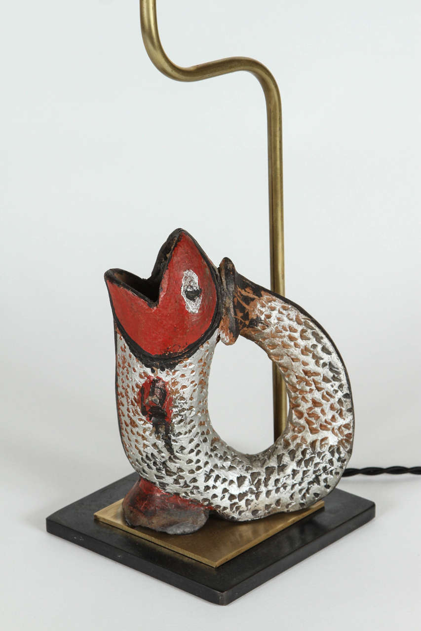 American Folk Art Fish Shaped Pitcher Lamp For Sale