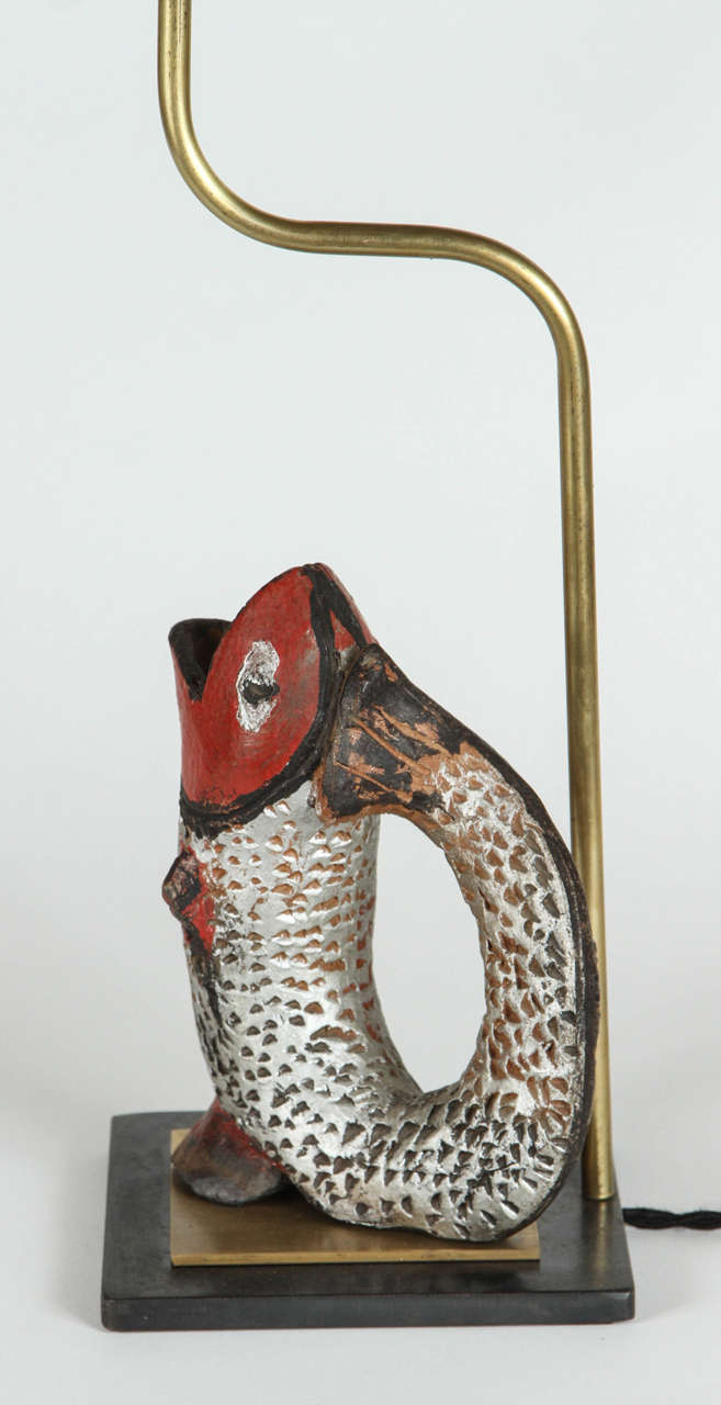 Folk Art Fish Shaped Pitcher Lamp In Good Condition For Sale In Los Angeles, CA