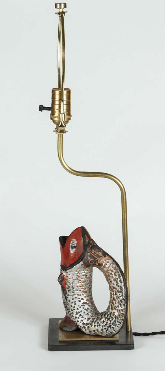 Early 20th Century Folk Art Fish Shaped Pitcher Lamp For Sale
