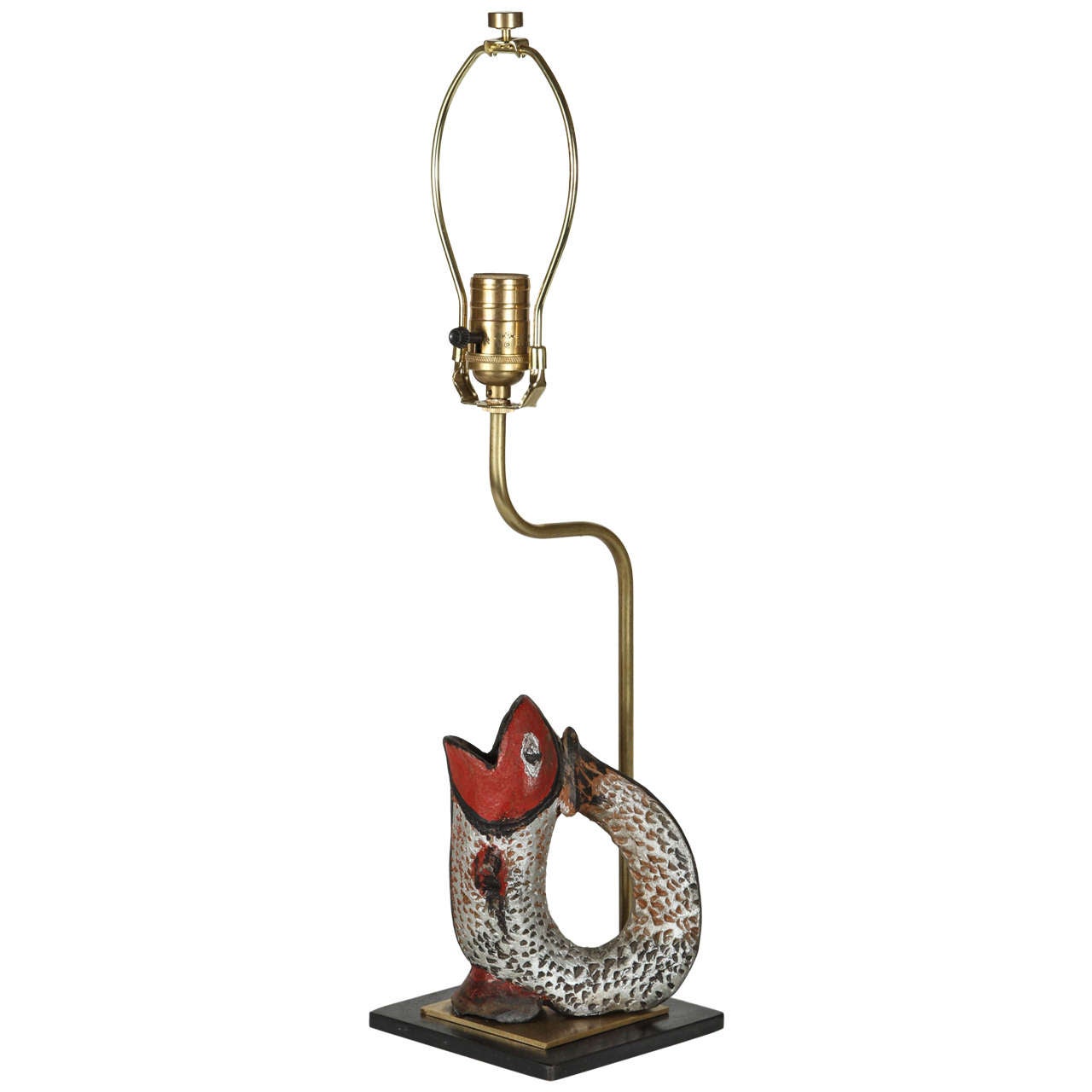 Folk Art Fish Shaped Pitcher Lamp For Sale