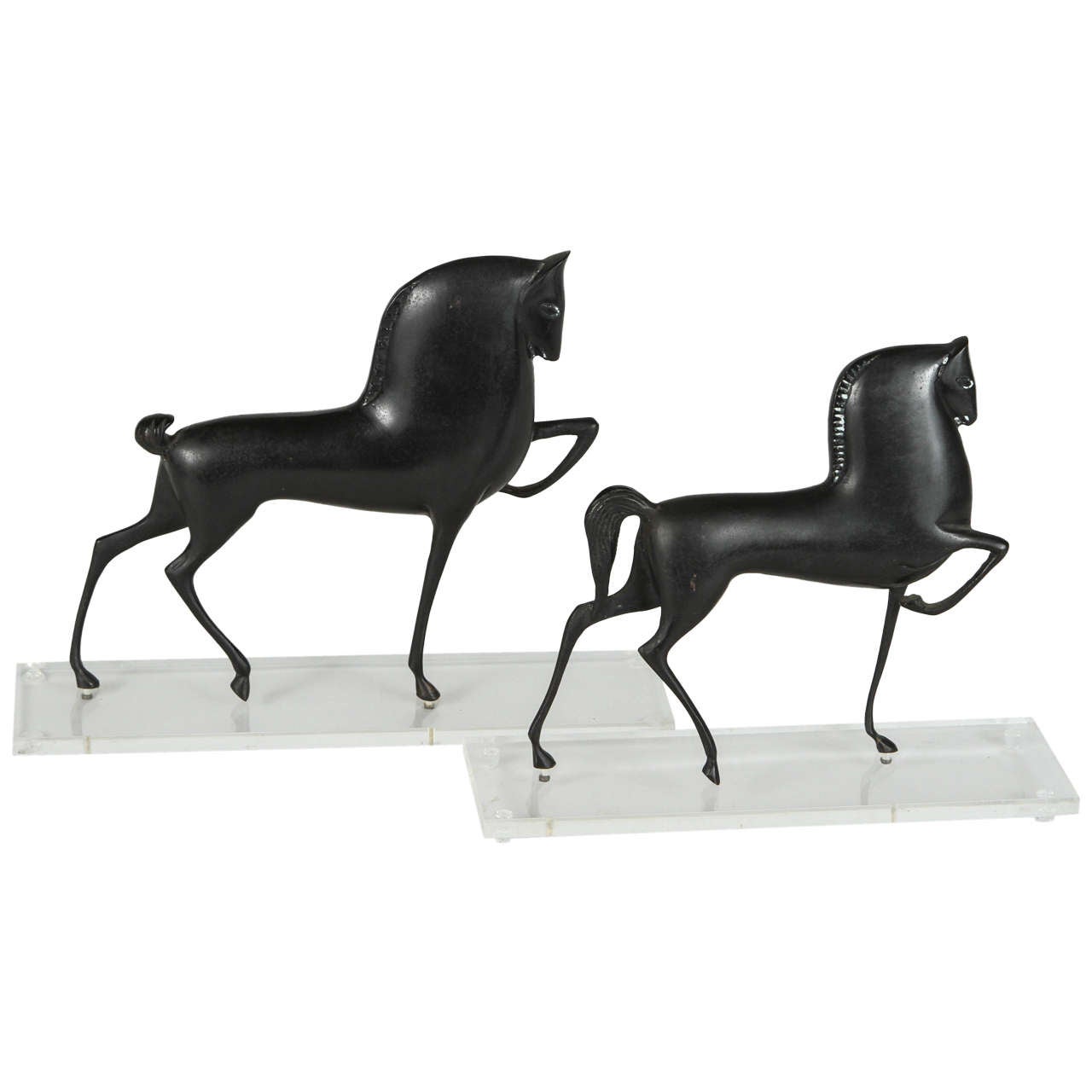 Pair of Art Deco Style Bronze Horse Sculptures For Sale