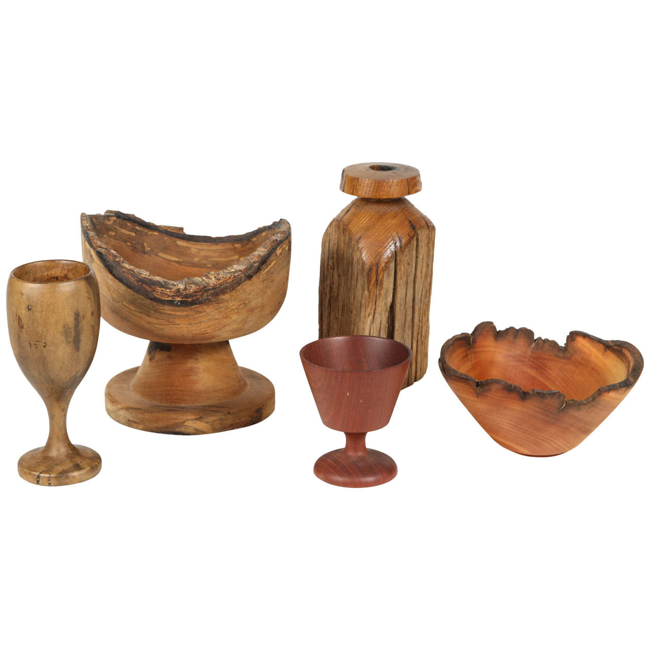 Collection of Carved Rustic Wood Vessels