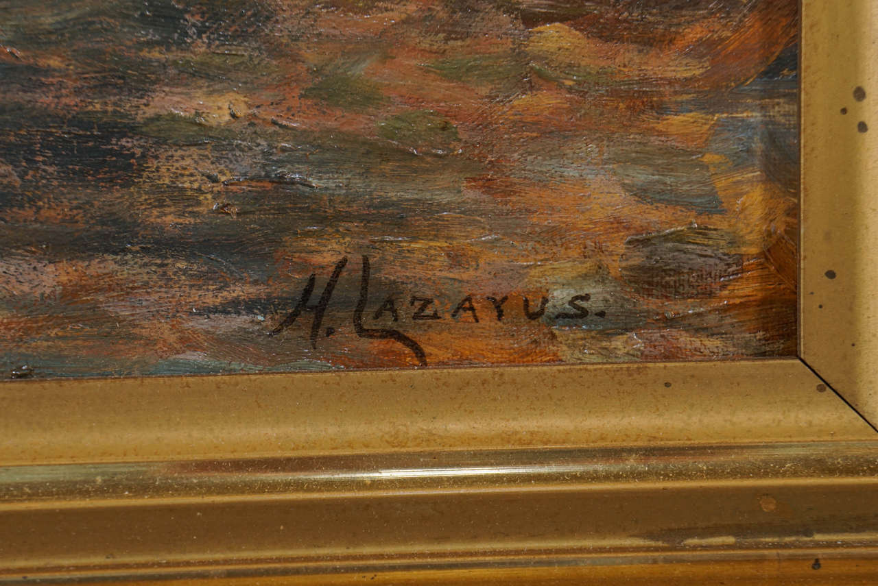 19th Century Oil on Canvas by Jacob Hart Lazarus, American. Circa 1860 In Excellent Condition For Sale In Millbrook, NY