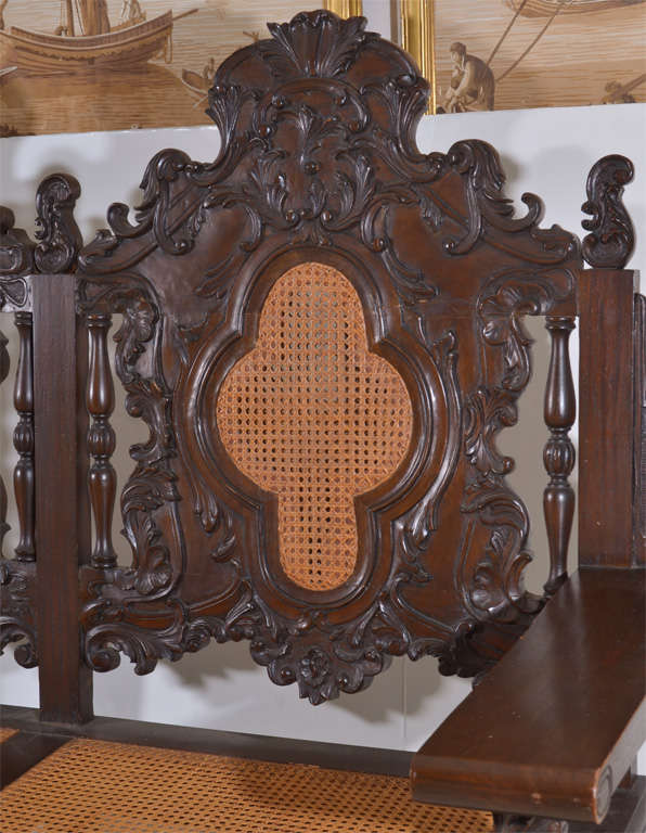 Hand-Carved English Settee with cane seats and back