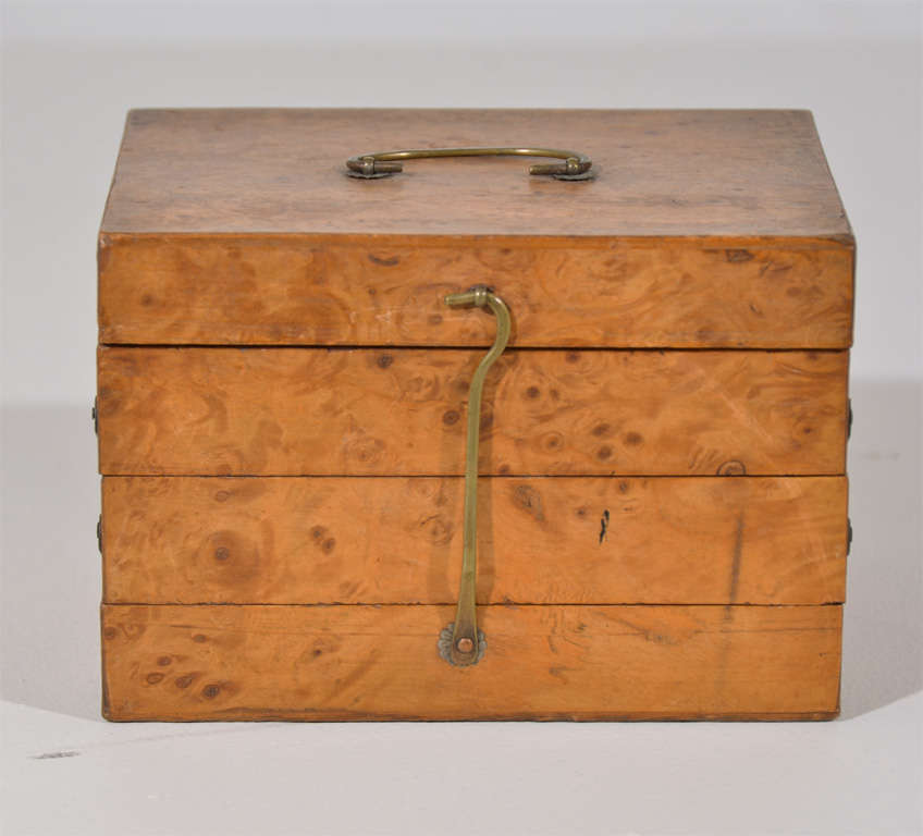 Vintage Burl Wood Expandable Box, with brass and metal hardware
