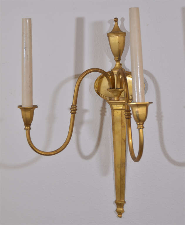 Mid-20th Century Pair of French Gilt Bronze Classical Sconces For Sale