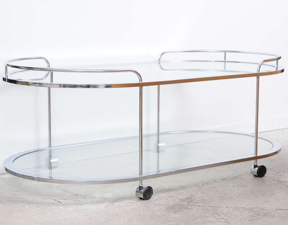 Chic 70's Chrome and Glass Cart /table / server on Wheels