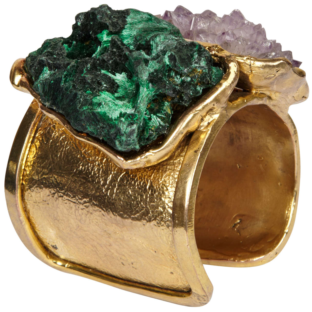 Valerie Egee -  Bronze Cuff Bracelet, Green Malachite, Rodocrosytis For Sale