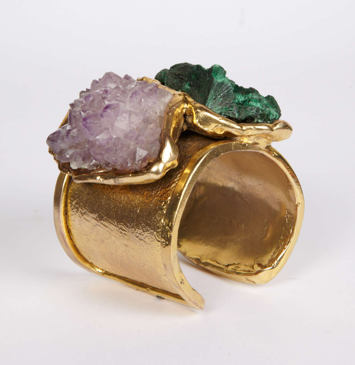 Contemporary Valerie Egee -  Bronze Cuff Bracelet, Green Malachite, Rodocrosytis For Sale