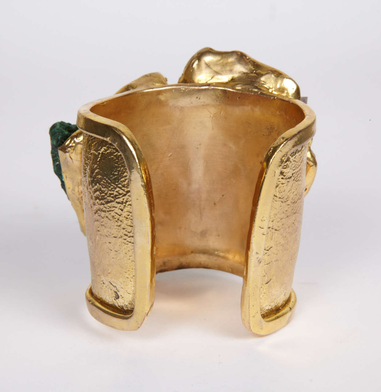 Valerie Egee -  Bronze Cuff Bracelet, Green Malachite, Rodocrosytis For Sale 3