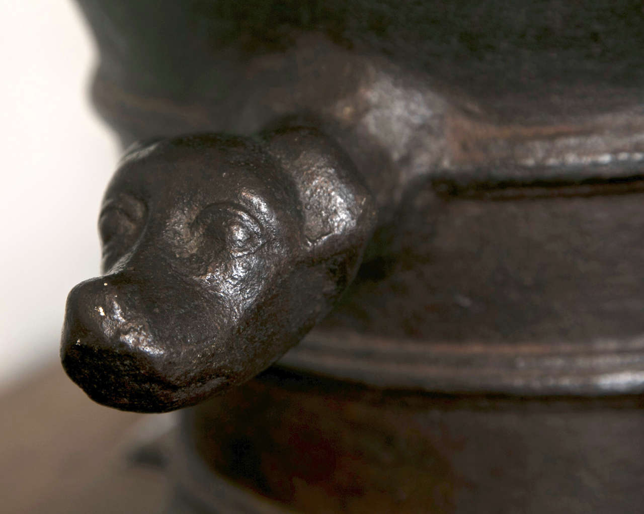 Dutch Massive Iron Mortar With Dog Head Handles