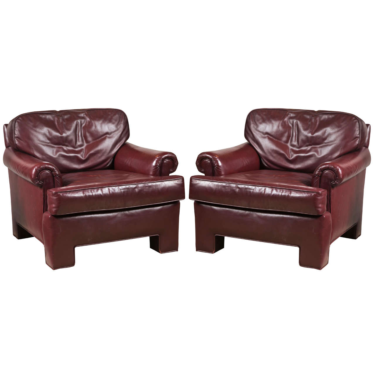 Pair Leather Club Chairs at 1stDibs