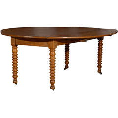 French Period Louis-Philippe Walnut Drop-Leaf Dining Table with Baluster Legs